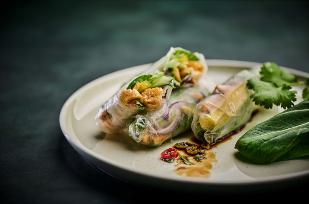 Plant-based Vietnamese summer rolls made with Vestkorn Textured protein P6511C